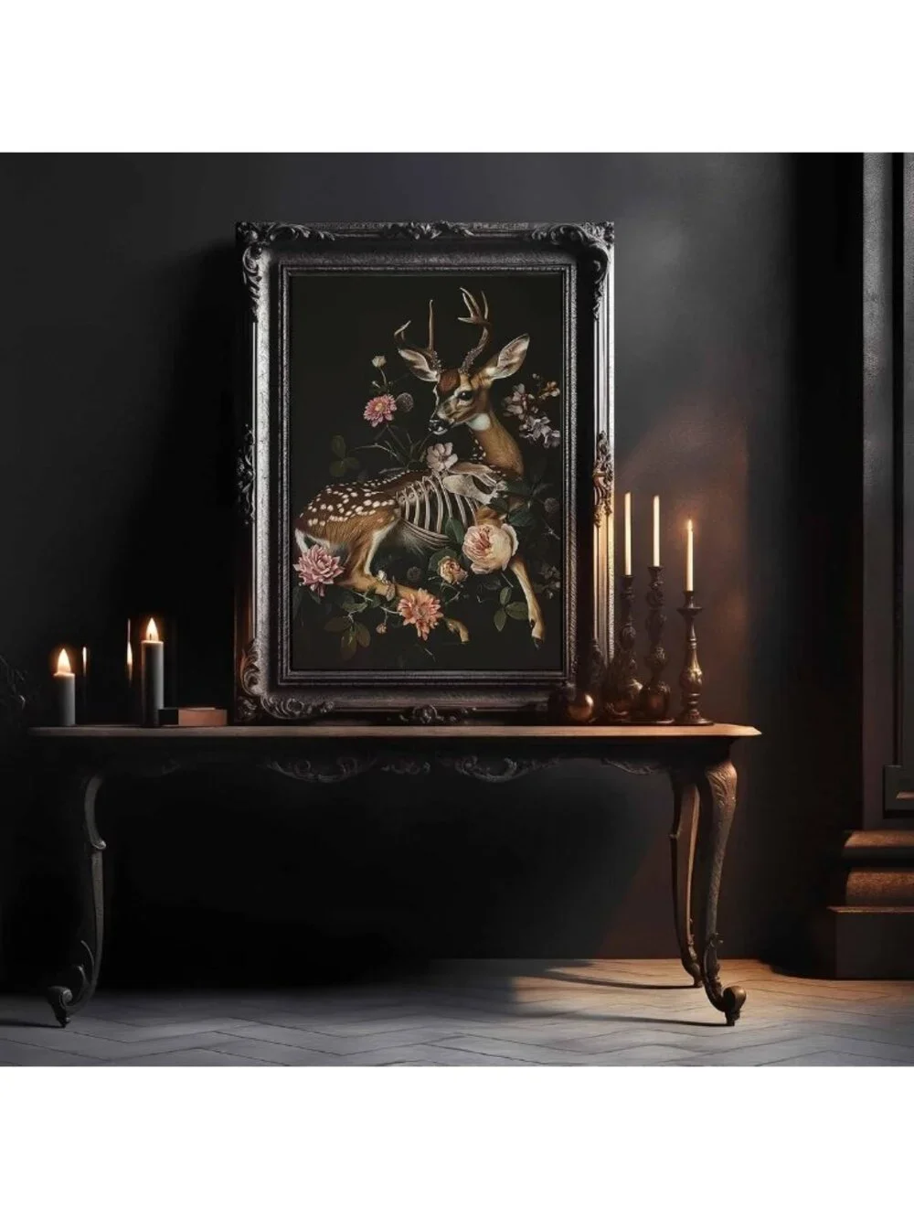 Gothic Animal Wall Art | Vintage Deer Canvas Print | Dark Academia Decor 16x24